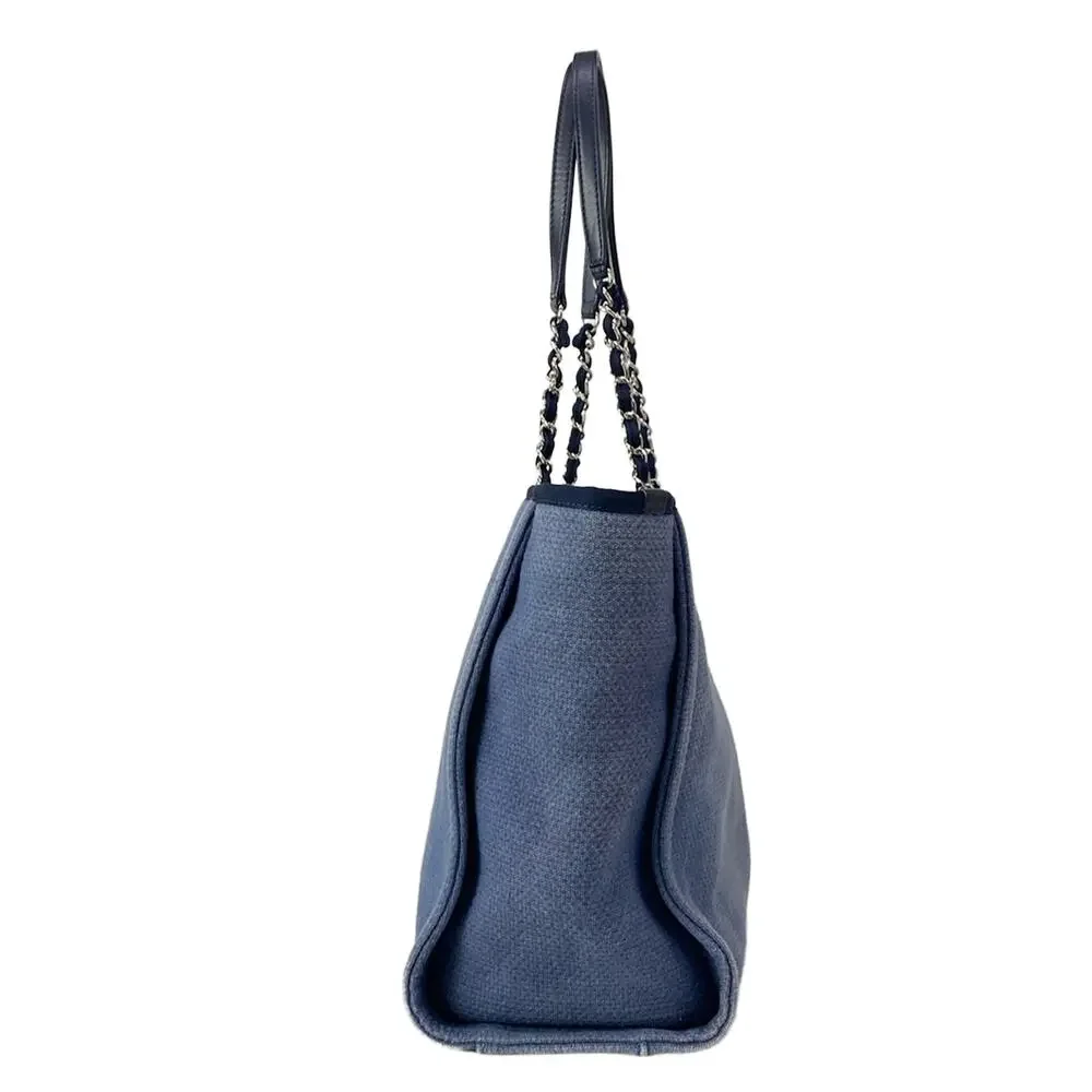 Chanel Deauville Line MM Tote Bag A67001 Blue Dark Navy Canvas Leather